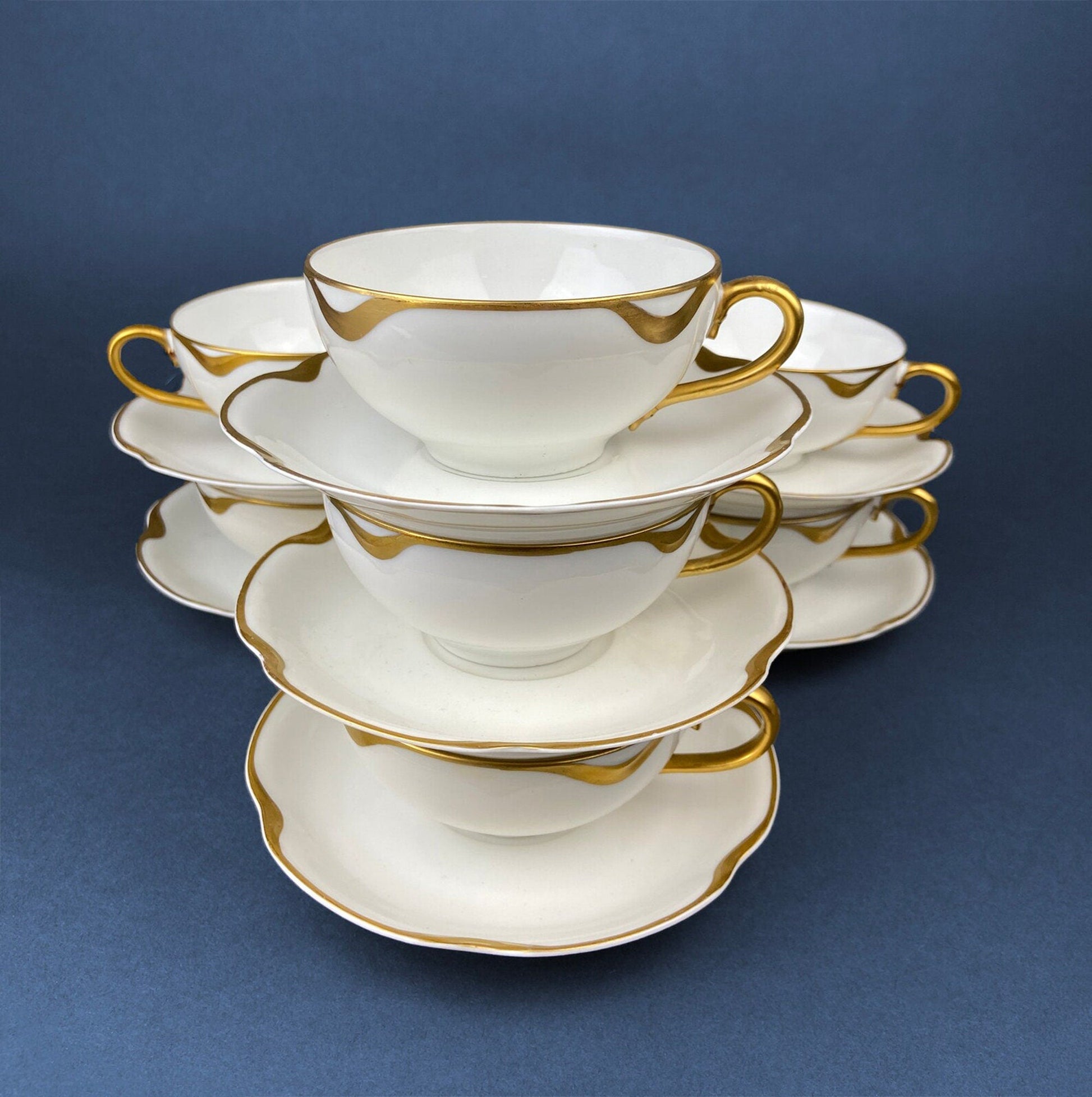 Antique Eschenbach Bavarian Porcelain Tea Trio: Gold Floral Cup, Saucer, Plate - Tampa Home & Garden Store