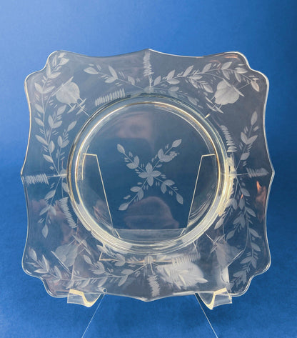 Antique Etched Glass Dessert Plates or Salad Plates. Set of Seven Square Serving Plates with Scalloped Edges. Fine Dining. Glass Tableware. - Tampa Home & Garden Store