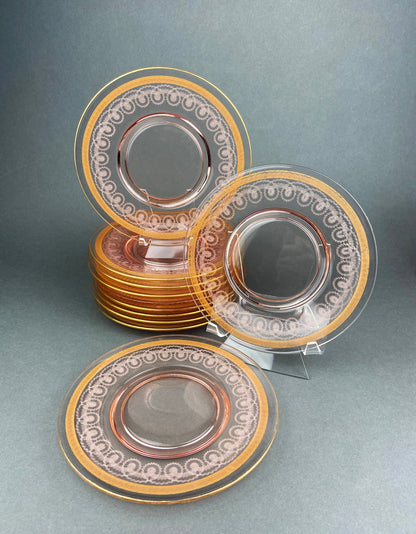 Antique Etched Glass Dessert Plates or Salad Plates. Set of Seven Square Serving Plates with Scalloped Edges. Fine Dining. Glass Tableware. - Tampa Home & Garden Store