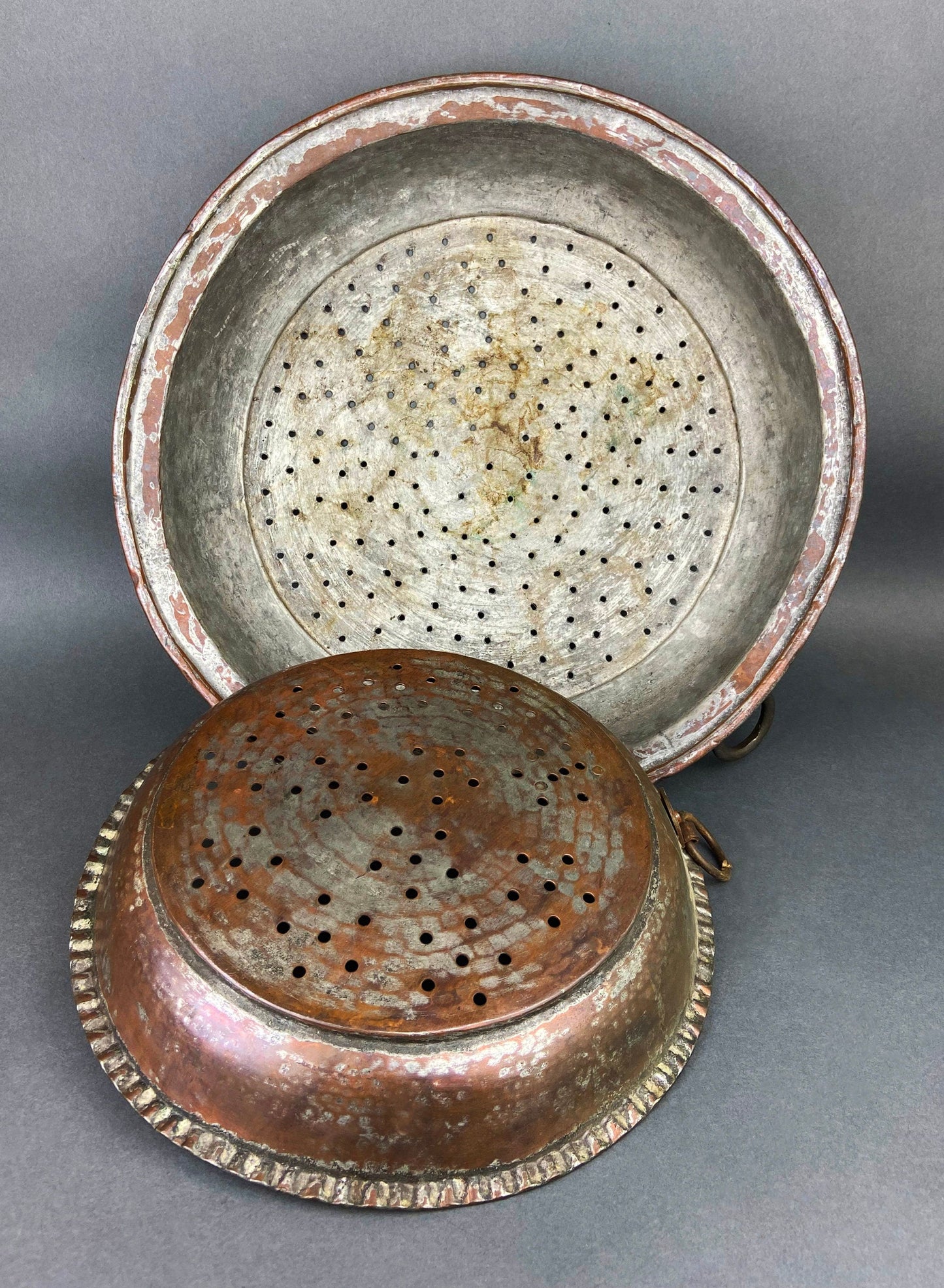 Antique Extra Large Sieves. Rustic Hand Hammered Home Decoration. Set of Two, Large, Primitive Hand Pounded Strainers - Tampa Home & Garden Store