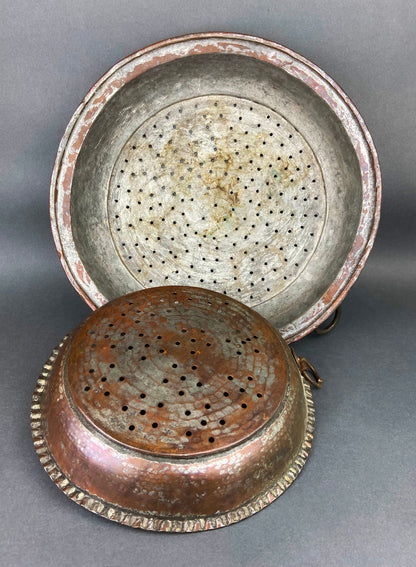 Antique Extra Large Sieves. Rustic Hand Hammered Home Decoration. Set of Two, Large, Primitive Hand Pounded Strainers - Tampa Home & Garden Store