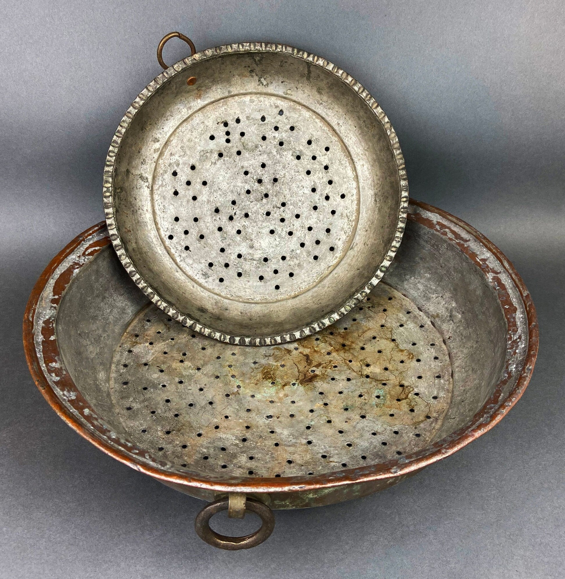 Antique Extra Large Sieves. Rustic Hand Hammered Home Decoration. Set of Two, Large, Primitive Hand Pounded Strainers - Tampa Home & Garden Store