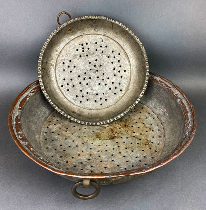 Antique Extra Large Sieves. Rustic Hand Hammered Home Decoration. Set of Two, Large, Primitive Hand Pounded Strainers - Tampa Home & Garden Store