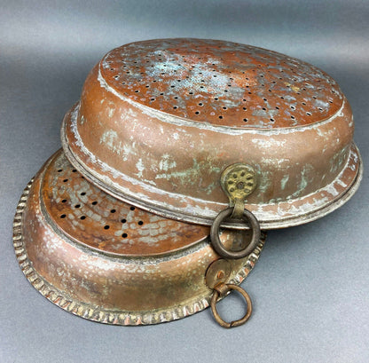Antique Extra Large Sieves. Rustic Hand Hammered Home Decoration. Set of Two, Large, Primitive Hand Pounded Strainers - Tampa Home & Garden Store