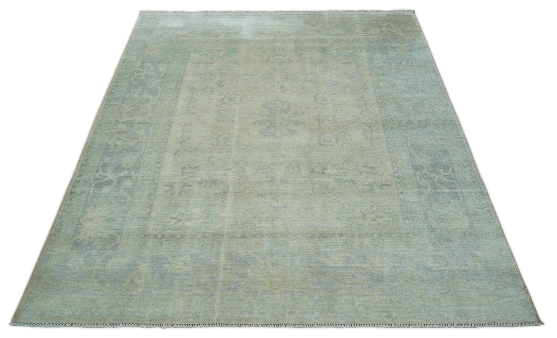 Antique Finish Silver, Gray and Charcoal Hand Knotted Oriental Oushak 8x10 wool Area Rug - Tampa Home & Garden Store