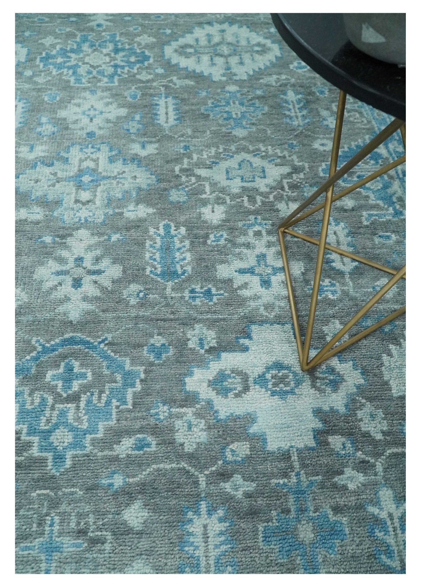 Antique Gray and Blue Hand Knotted 8x10 Oushak Turkish Wool Area Rug - Tampa Home & Garden Store