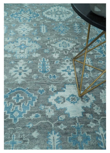 Antique Gray and Blue Hand Knotted 8x10 Oushak Turkish Wool Area Rug - Tampa Home & Garden Store