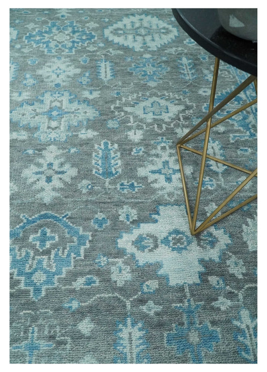 Antique Gray and Blue Hand Knotted 8x10 Oushak Turkish Wool Area Rug - Tampa Home & Garden Store