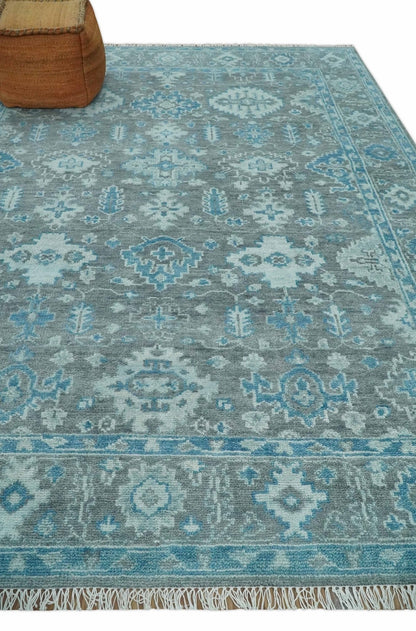 Antique Gray and Blue Hand Knotted 8x10 Oushak Turkish Wool Area Rug - Tampa Home & Garden Store