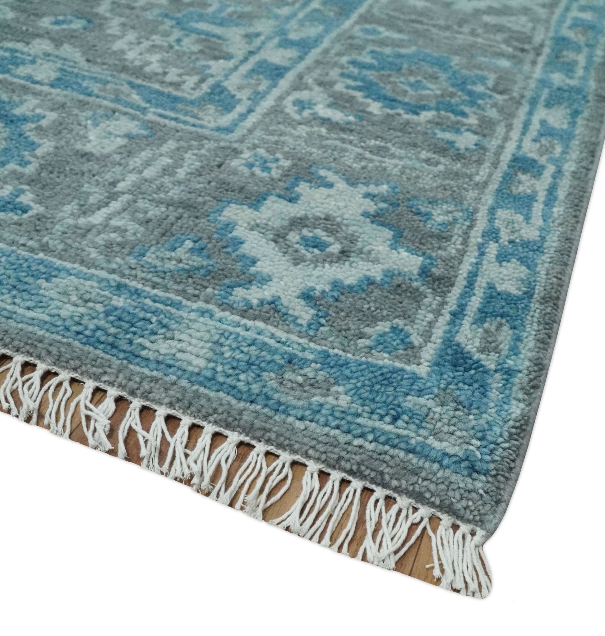 Antique Gray and Blue Hand Knotted 8x10 Oushak Turkish Wool Area Rug - Tampa Home & Garden Store