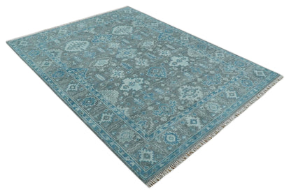 Antique Gray and Blue Hand Knotted 8x10 Oushak Turkish Wool Area Rug - Tampa Home & Garden Store