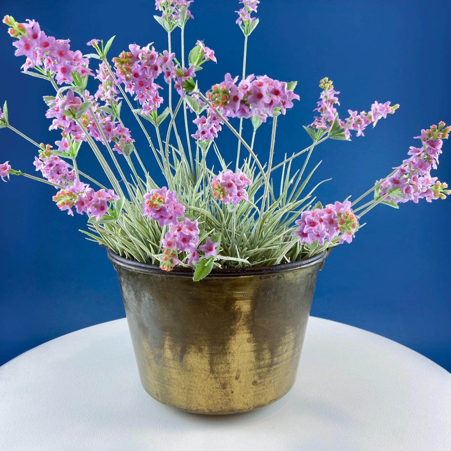 Antique Hand-Hammered Brass Bucket with Wrought Iron Handle: Rustic Farmhouse Decor - Tampa Home & Garden Store