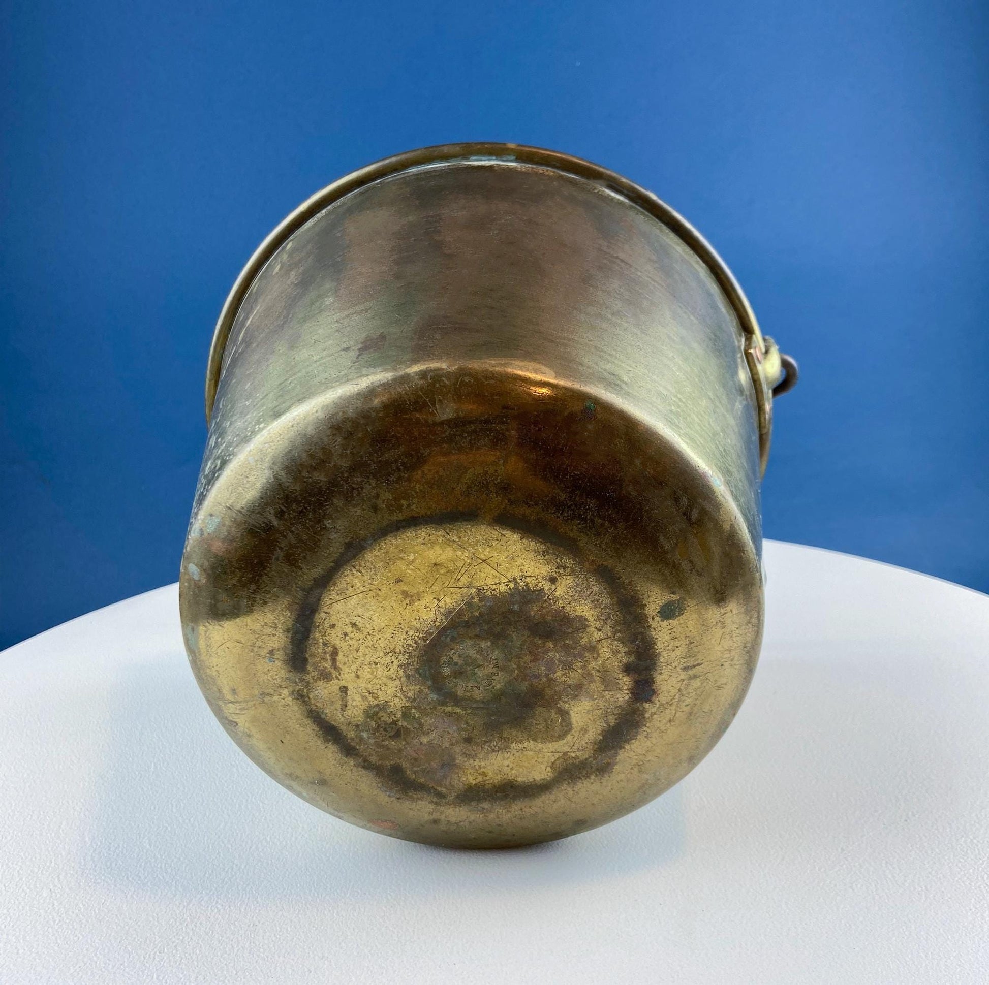 Antique Hand-Hammered Brass Bucket with Wrought Iron Handle: Rustic Farmhouse Decor - Tampa Home & Garden Store