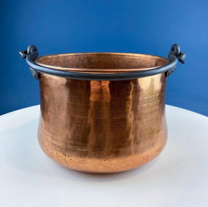 Antique Hand-Hammered Brass Bucket with Wrought Iron Handle: Rustic Farmhouse Decor - Tampa Home & Garden Store