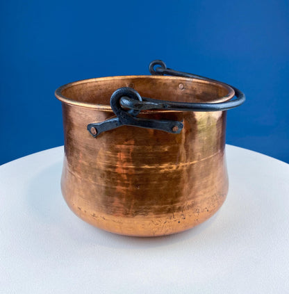 Antique Hand-Hammered Brass Bucket with Wrought Iron Handle: Rustic Farmhouse Decor - Tampa Home & Garden Store