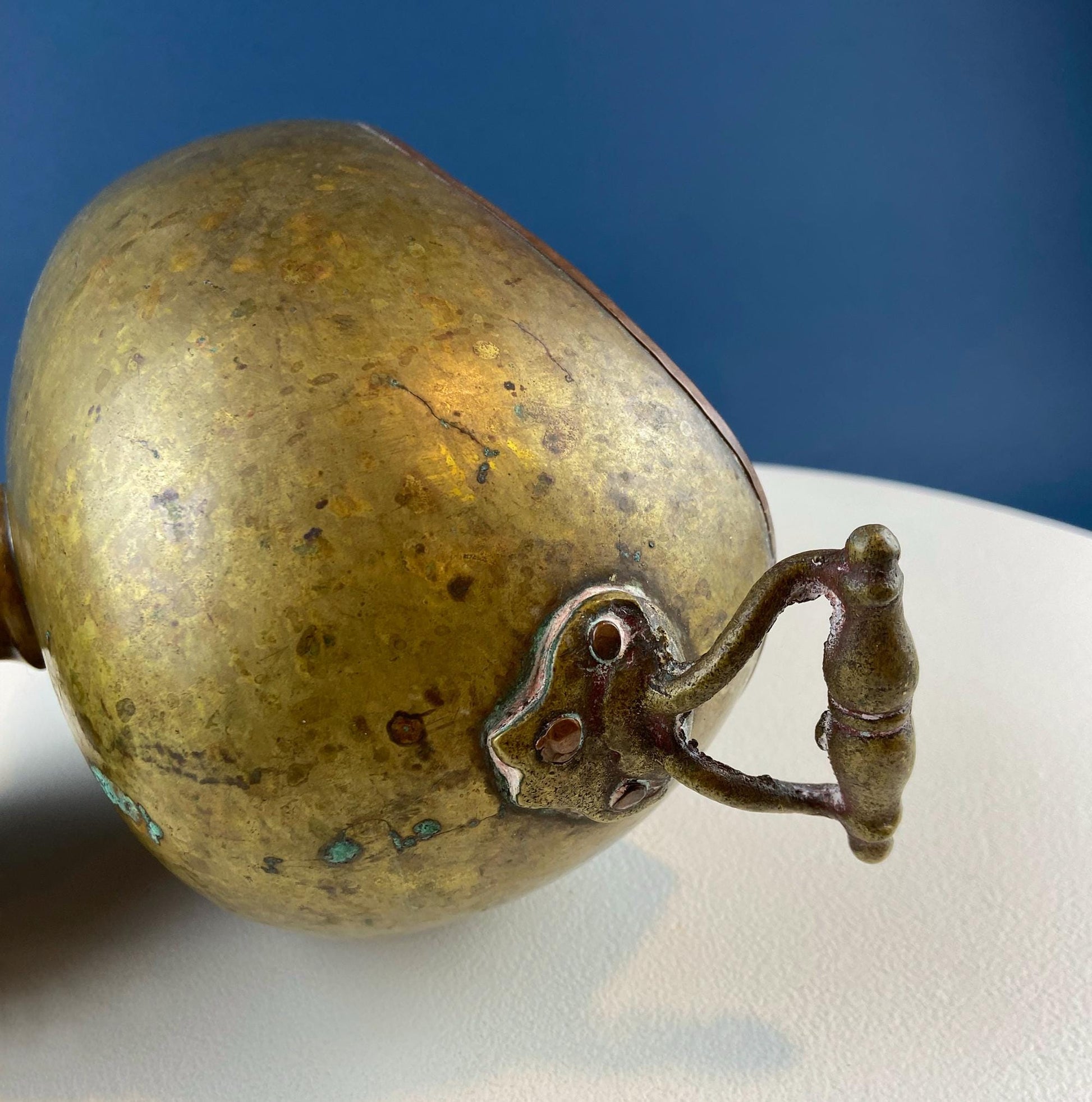 Antique Hand Hammered Brass & Copper Jardiniere Footed Flower Pot Vase. Herb Growing Container. Rustic Table Decor. 19th C Imperial Russia. - Tampa Home & Garden Store