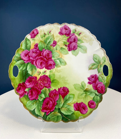 Antique Hand Painted Red Roses Serving or Decorative Plate. Luxurious Dining or Collectible Display. French Country Living. Wedding Gift. - Tampa Home & Garden Store