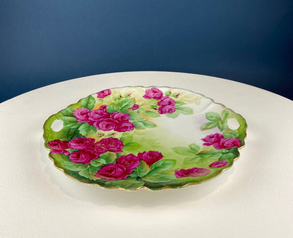 Antique Hand Painted Red Roses Serving or Decorative Plate. Luxurious Dining or Collectible Display. French Country Living. Wedding Gift. - Tampa Home & Garden Store