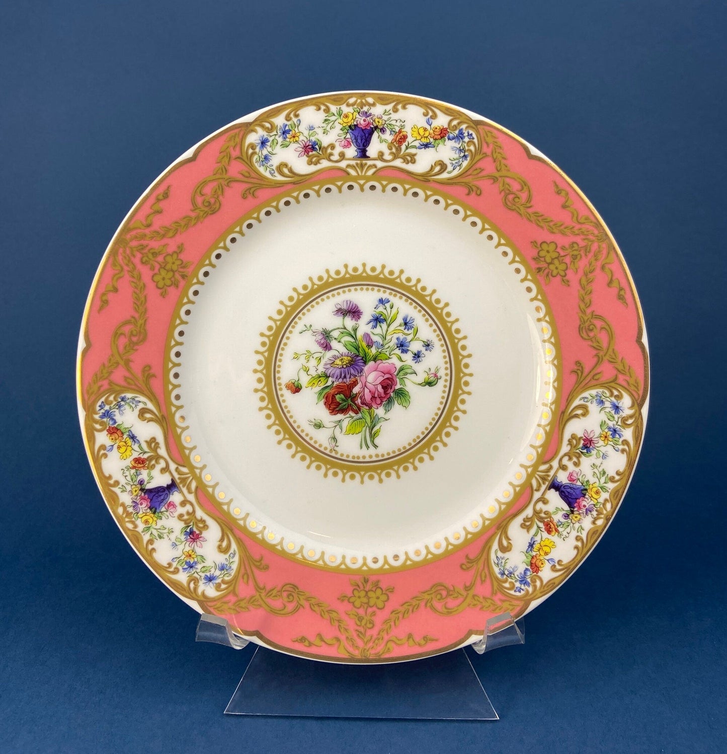 Antique Hand Painted Serving Plate with Gold Lattice. Porcelain Platter with Wild Flowers Motif. - Tampa Home & Garden Store