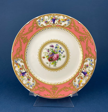 Antique Hand Painted Serving Plate with Gold Lattice. Porcelain Platter with Wild Flowers Motif. - Tampa Home & Garden Store