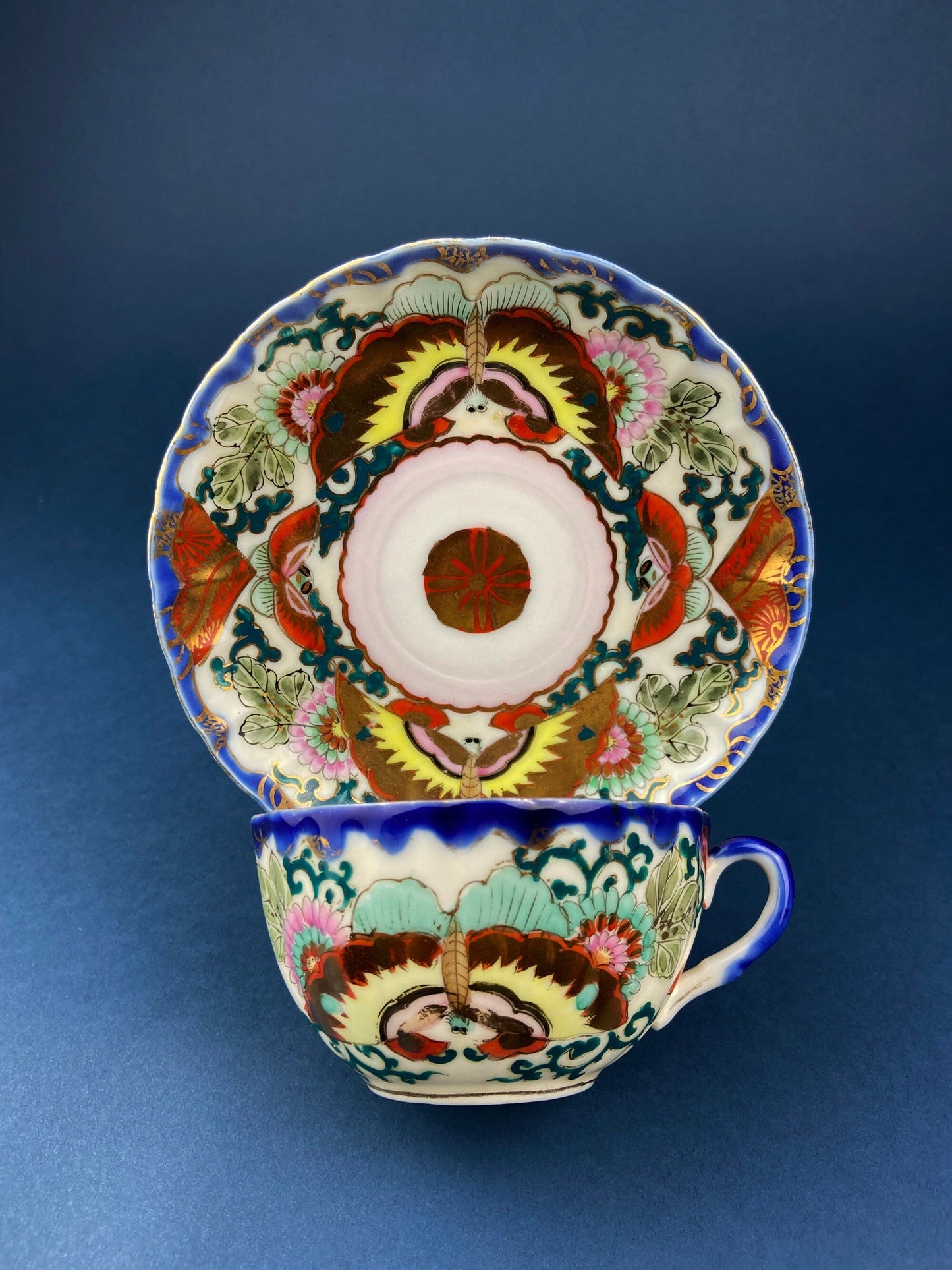 Antique Hand Painted Tea Cup. Asian Motif.  June Moth Pettern. Very Thin Porcelain. Collectible. - Tampa Home & Garden Store