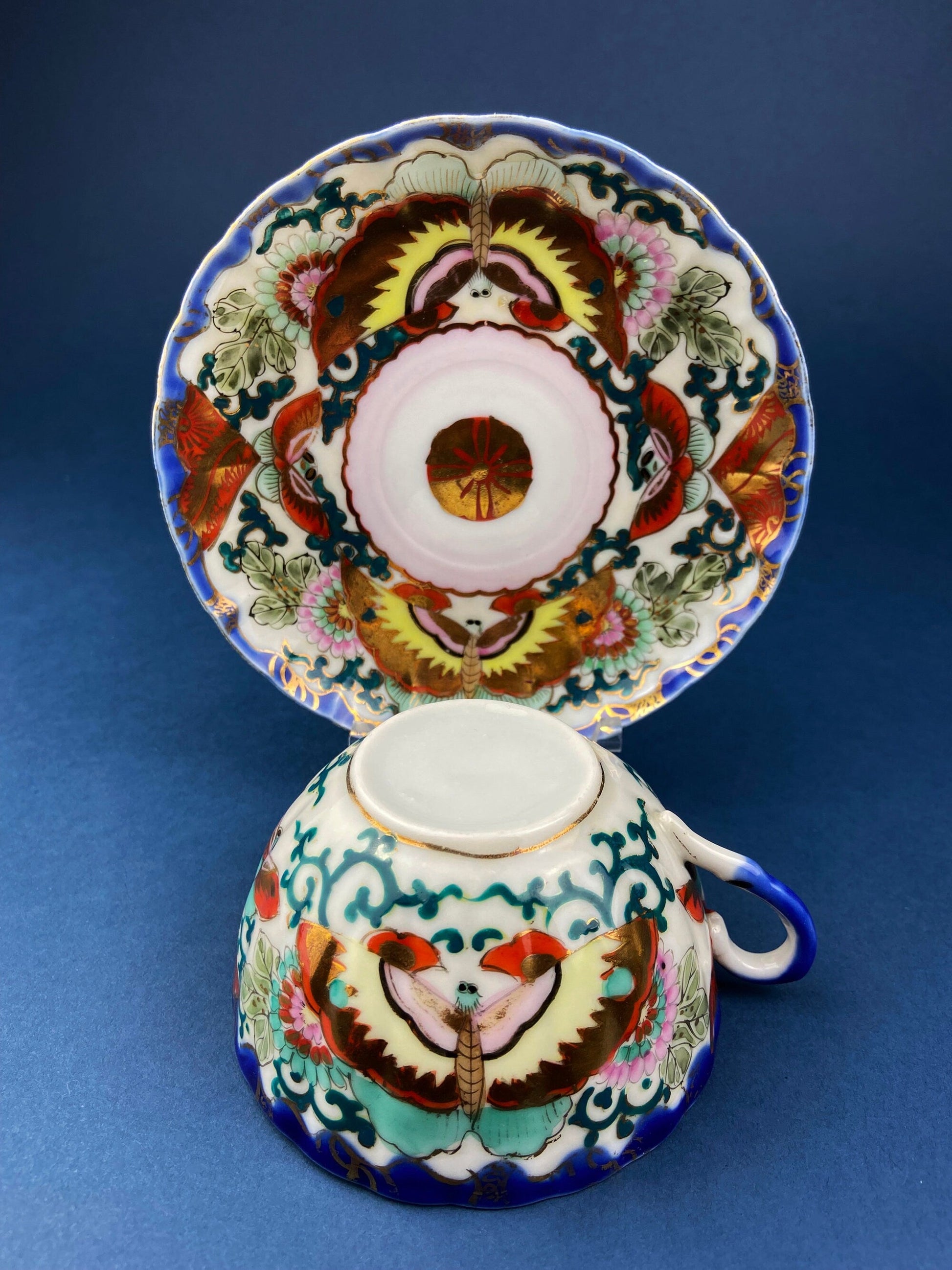 Antique Hand Painted Tea Cup. Asian Motif.  June Moth Pettern. Very Thin Porcelain. Collectible. - Tampa Home & Garden Store