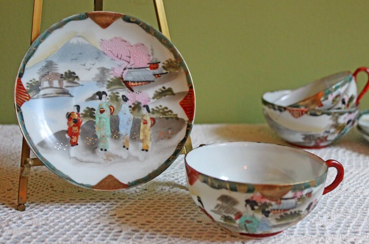 Antique Hand Painted Tea Cup. Asian Motif.  June Moth Pettern. Very Thin Porcelain. Collectible. - Tampa Home & Garden Store