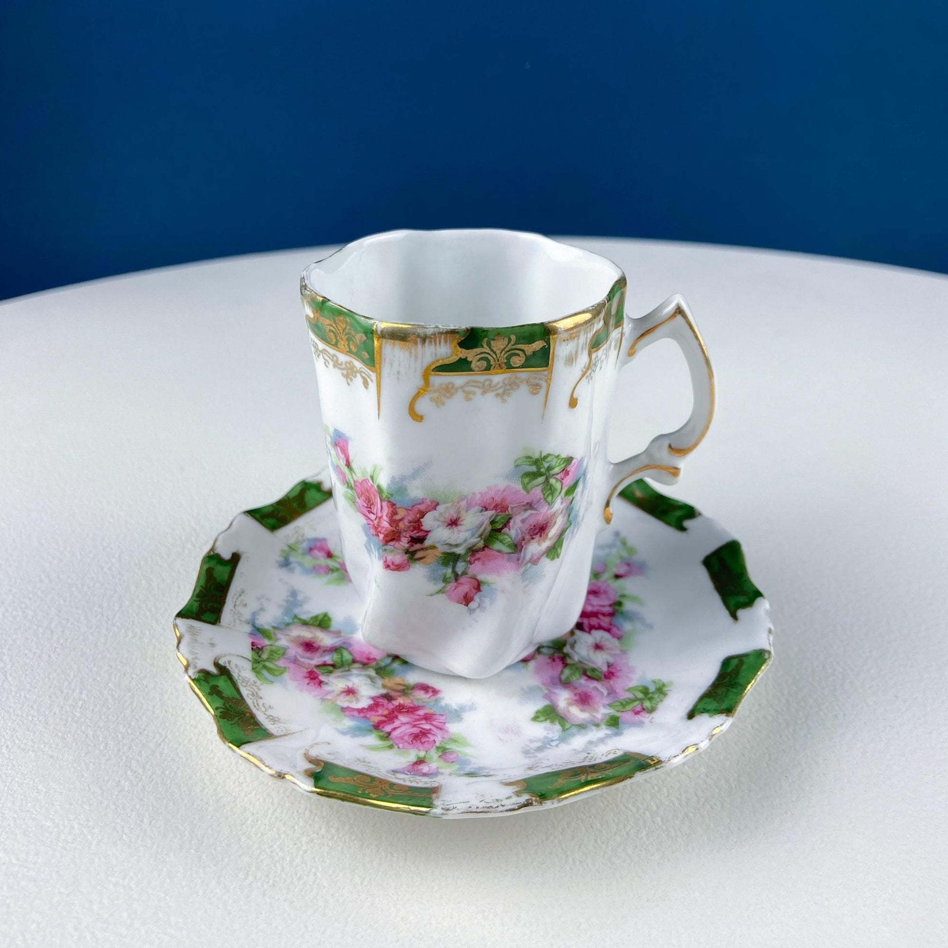 Antique Hot Chocolate or Coco Serving Set. Wild Roses Motif. Oval Hand-Painted Tray & Five Matching Cups. Anniversary Gift. Gift for Mom. - Tampa Home & Garden Store