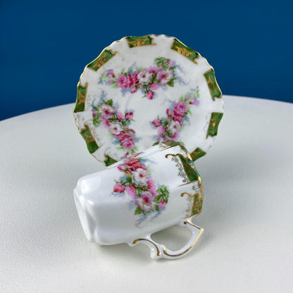 Antique Hot Chocolate or Coco Serving Set. Wild Roses Motif. Oval Hand-Painted Tray & Five Matching Cups. Anniversary Gift. Gift for Mom. - Tampa Home & Garden Store