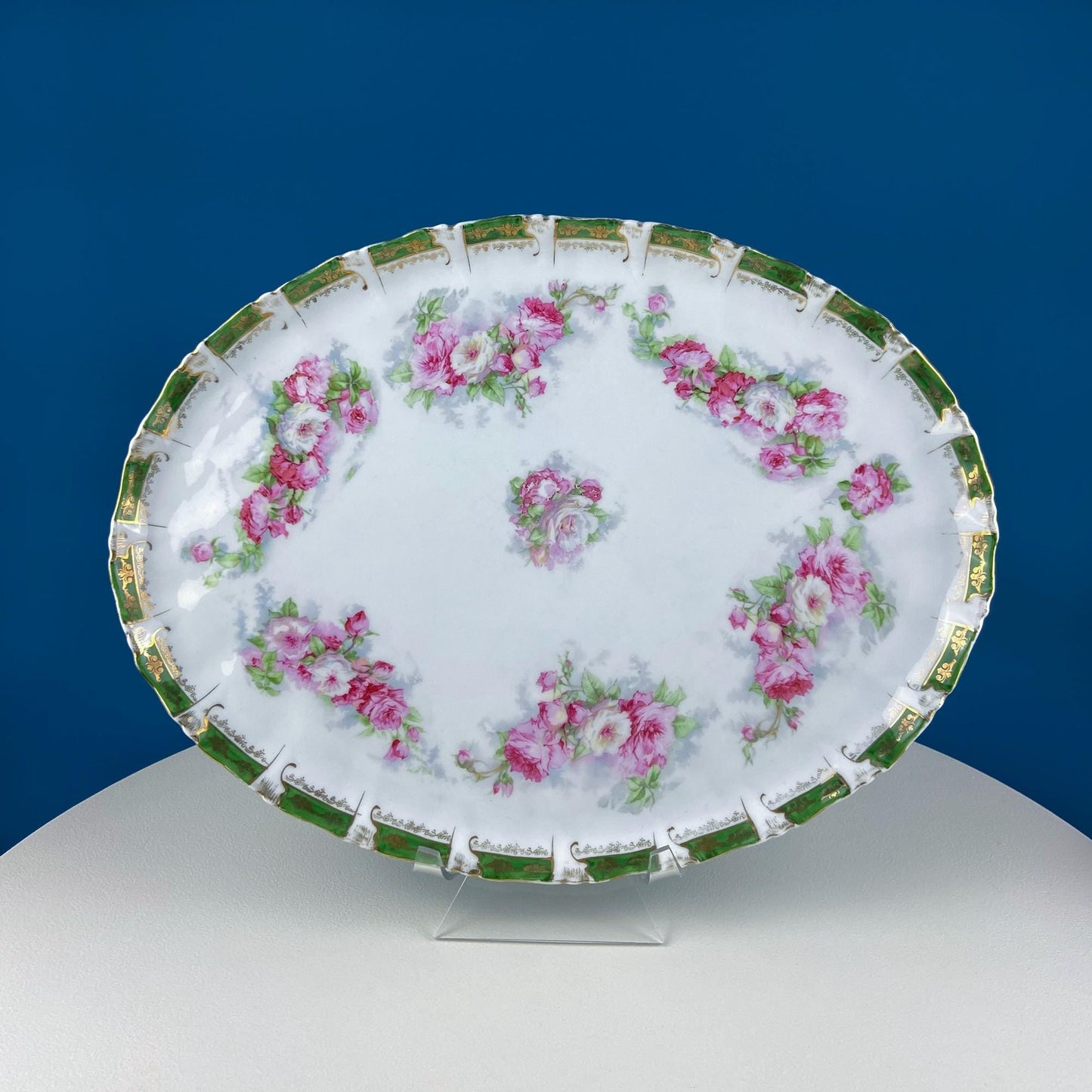 Antique Hot Chocolate or Coco Serving Set. Wild Roses Motif. Oval Hand-Painted Tray & Five Matching Cups. Anniversary Gift. Gift for Mom. - Tampa Home & Garden Store