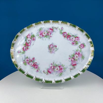 Antique Hot Chocolate or Coco Serving Set. Wild Roses Motif. Oval Hand-Painted Tray & Five Matching Cups. Anniversary Gift. Gift for Mom. - Tampa Home & Garden Store