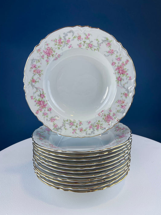 Antique Hutschenreuther Porcelain Soup Plates. Set of 12, Richelieu Rose Garlands Motif. Wedding Gift Idea. Fine Dining. Modern Farmhouse. - Tampa Home & Garden Store