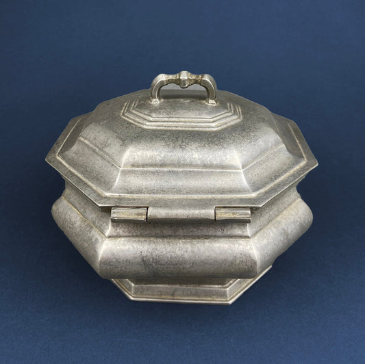 Antique Italian Pewter Box with Hinged Lid. Large Pewter Bowl Made in Italy. Trinket or Jewelry Box. - Tampa Home & Garden Store