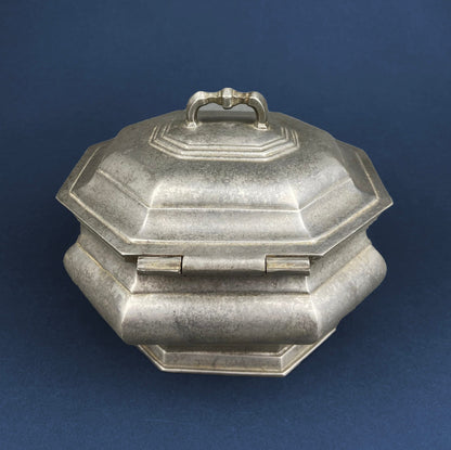 Antique Italian Pewter Box with Hinged Lid. Large Pewter Bowl Made in Italy. Trinket or Jewelry Box. - Tampa Home & Garden Store