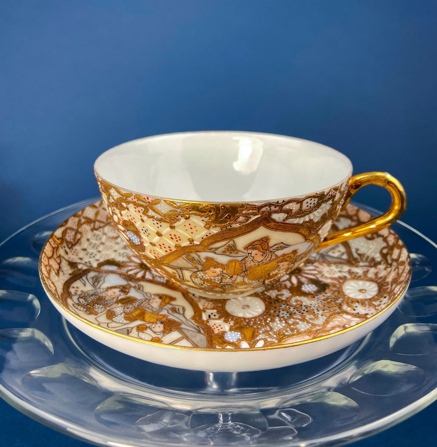 Antique Japanese Moriage Tea Cup Set. Gold Hand Painted Teaware with Teapot, Sugar Bowl, Creamer, and Six Japanese Tea Cups. - Tampa Home & Garden Store