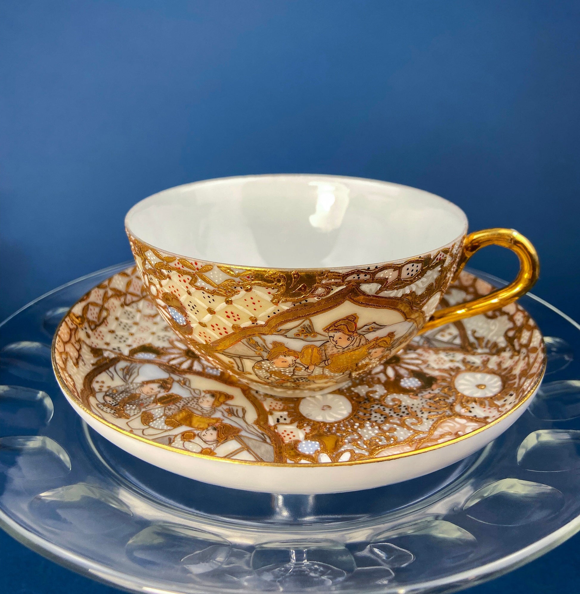 Antique Japanese Moriage Tea Cup Set. Gold Hand Painted Teaware with Teapot, Sugar Bowl, Creamer, and Six Japanese Tea Cups. - Tampa Home & Garden Store