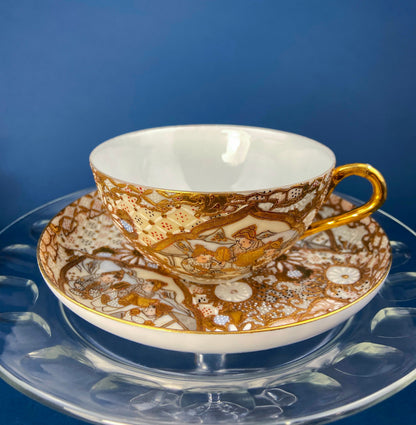 Antique Japanese Moriage Tea Cup Set. Gold Hand Painted Teaware with Teapot, Sugar Bowl, Creamer, and Six Japanese Tea Cups. - Tampa Home & Garden Store