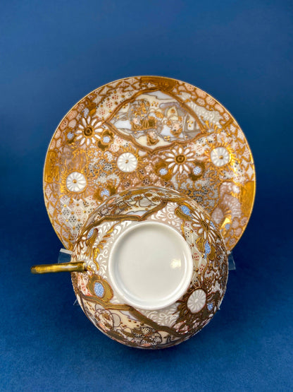 Antique Japanese Moriage Tea Cup Set. Gold Hand Painted Teaware with Teapot, Sugar Bowl, Creamer, and Six Japanese Tea Cups. - Tampa Home & Garden Store