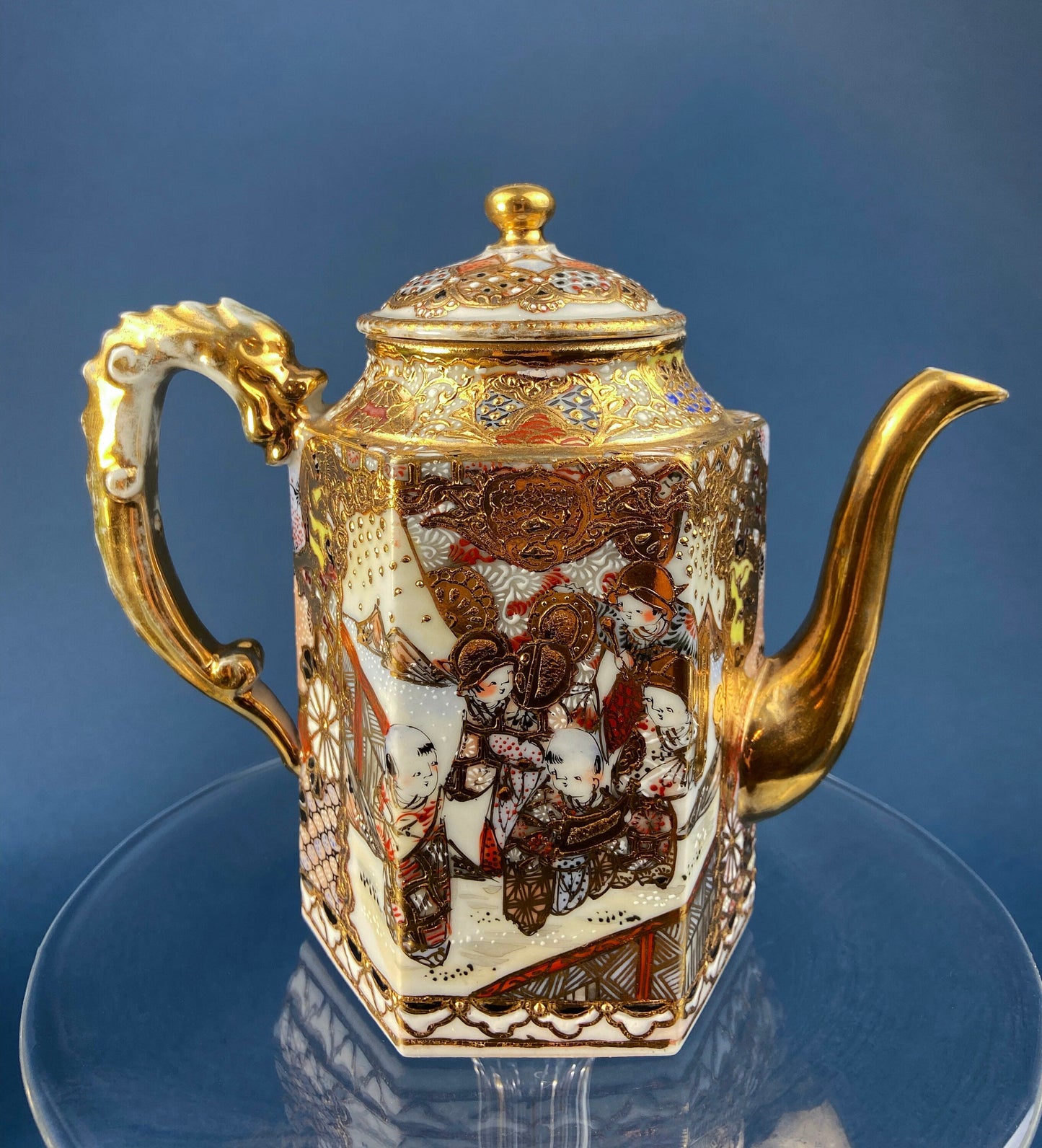 Antique Japanese Moriage Tea Cup Set. Gold Hand Painted Teaware with Teapot, Sugar Bowl, Creamer, and Six Japanese Tea Cups. - Tampa Home & Garden Store