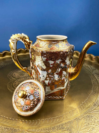 Antique Japanese Moriage Tea Cup Set. Gold Hand Painted Teaware with Teapot, Sugar Bowl, Creamer, and Six Japanese Tea Cups. - Tampa Home & Garden Store