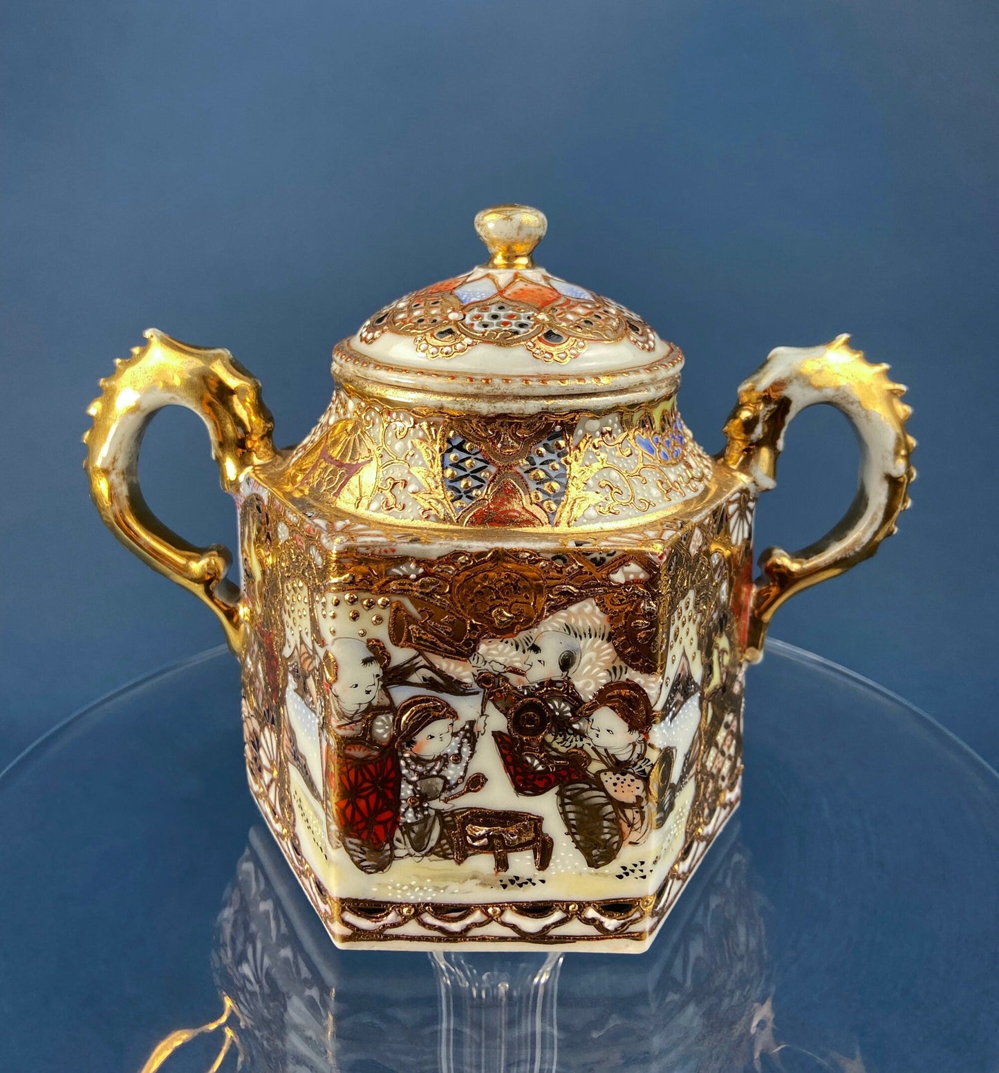 Antique Japanese Moriage Tea Cup Set. Gold Hand Painted Teaware with Teapot, Sugar Bowl, Creamer, and Six Japanese Tea Cups. - Tampa Home & Garden Store