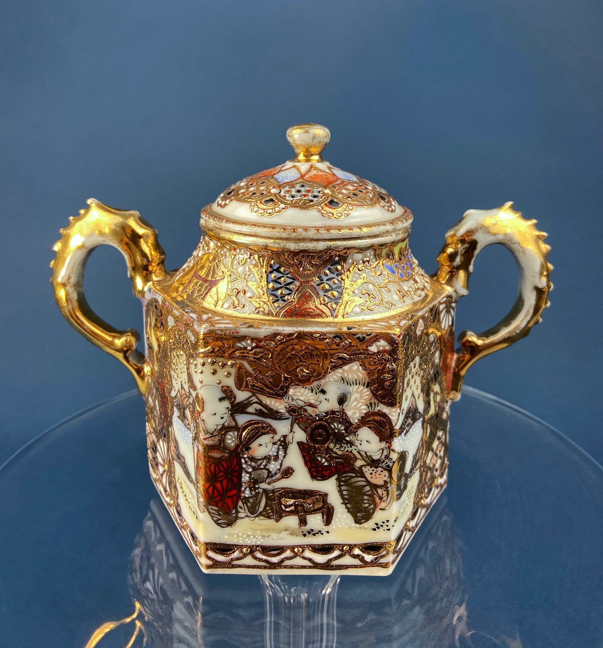 Antique Japanese Moriage Tea Cup Set. Gold Hand Painted Teaware with Teapot, Sugar Bowl, Creamer, and Six Japanese Tea Cups. - Tampa Home & Garden Store