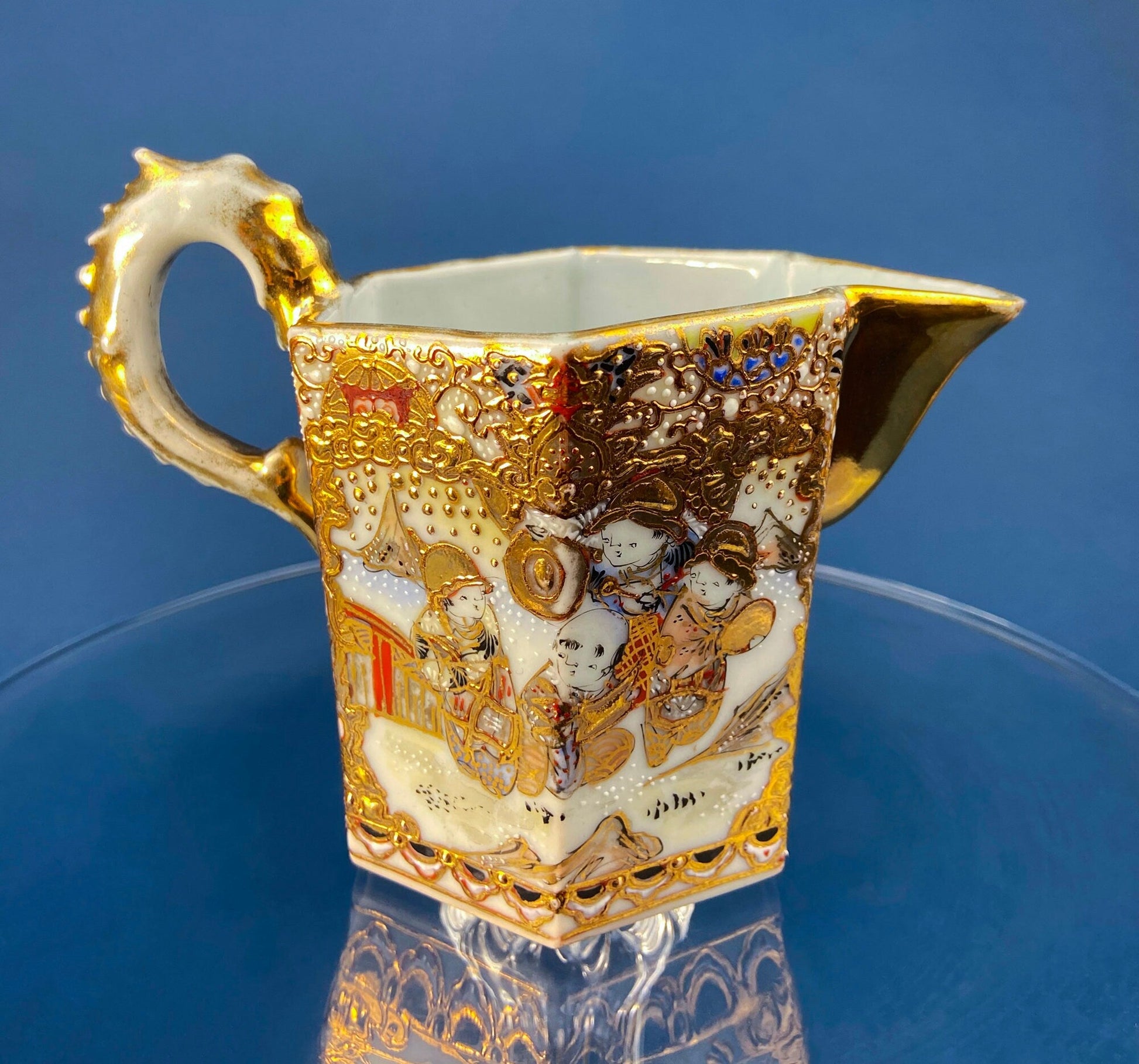 Antique Japanese Moriage Tea Cup Set. Gold Hand Painted Teaware with Teapot, Sugar Bowl, Creamer, and Six Japanese Tea Cups. - Tampa Home & Garden Store