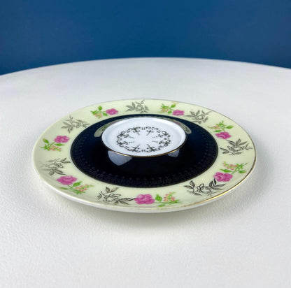 Antique Lefton Black and Gold Tea Cup and Saucer. Hand Painted Rose Motif. Dining Room Decor. Gift for Him or Her. Collectible Porcelain. - Tampa Home & Garden Store