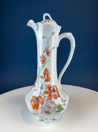 Antique Limoges Coffee Pot or TeaPot. Tall 12-Inch Stunning Vase. Hand-Painted Red Poppies. Beautiful Silhouette. Bohemian Chic. - Tampa Home & Garden Store