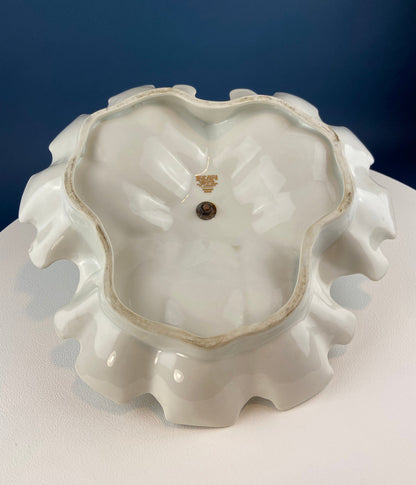 Antique Limoges Porcelain Divided Bowl: Gold Floral Motif, Scalloped Rim - Tampa Home & Garden Store