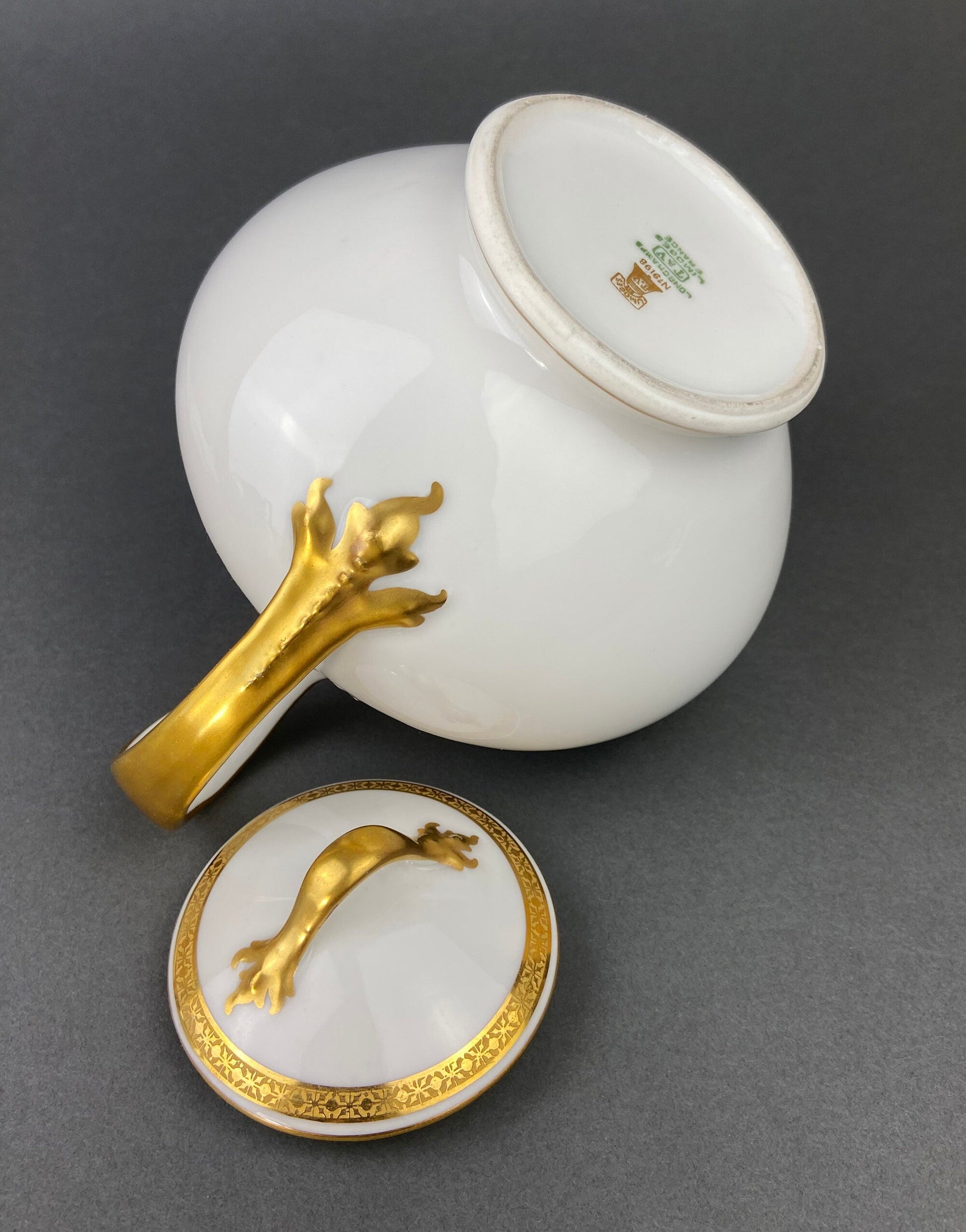 Antique Limoges Porcelain Tea Set. Set of Six Wedding Band Cups and Saucers, Teapot, Creamer and Sugar Bowl.  Haviland, France. - Tampa Home & Garden Store