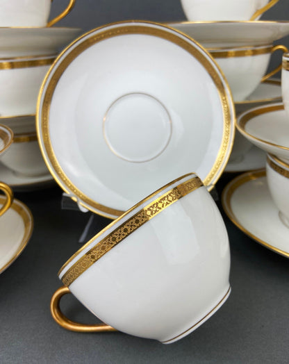 Antique Limoges Porcelain Tea Set. Set of Six Wedding Band Cups and Saucers, Teapot, Creamer and Sugar Bowl.  Haviland, France. - Tampa Home & Garden Store