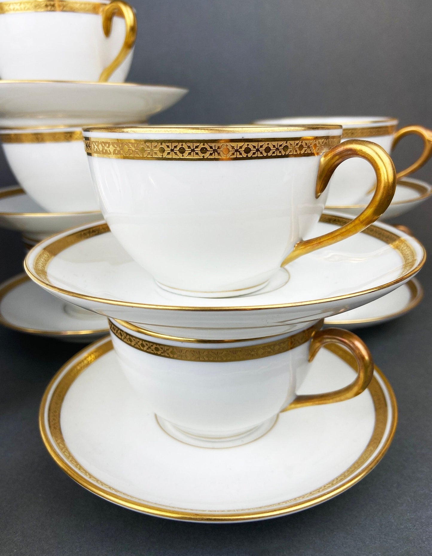 Antique Limoges Porcelain Tea Set. Set of Six Wedding Band Cups and Saucers, Teapot, Creamer and Sugar Bowl.  Haviland, France. - Tampa Home & Garden Store