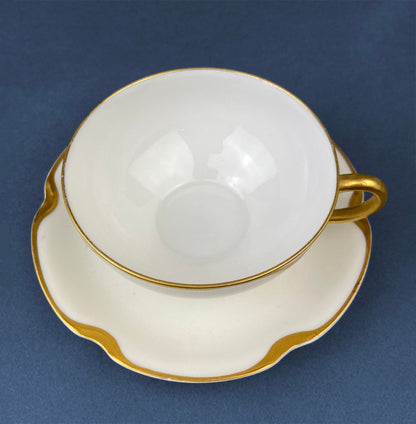 Antique Limoges Porcelain Tea Set/Trio. Teacup, Saucer & Bread/Butter Plate. Silver Anniversary. White China with Gold Rim, Haviland, France - Tampa Home & Garden Store